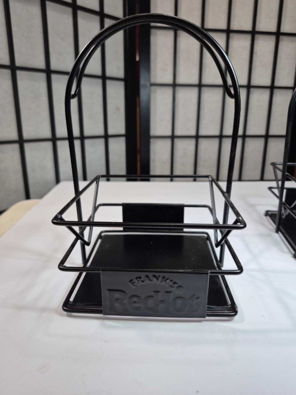 4pc Set Frank's RedHot Black Metal Condiment Holder with Handle